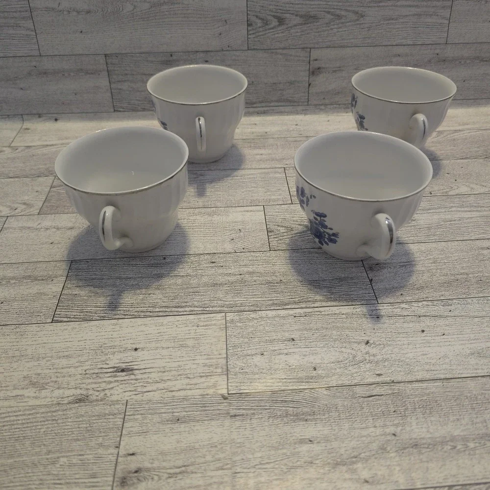 Royal Blue England Floral Porcelain Coffee Tea Cups‎ Set Of 4